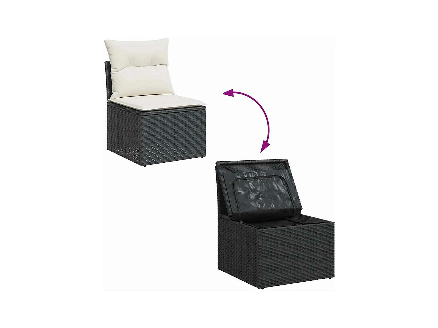 Salon de jardin avec coussins 9 pcs noir résine tressée acacia