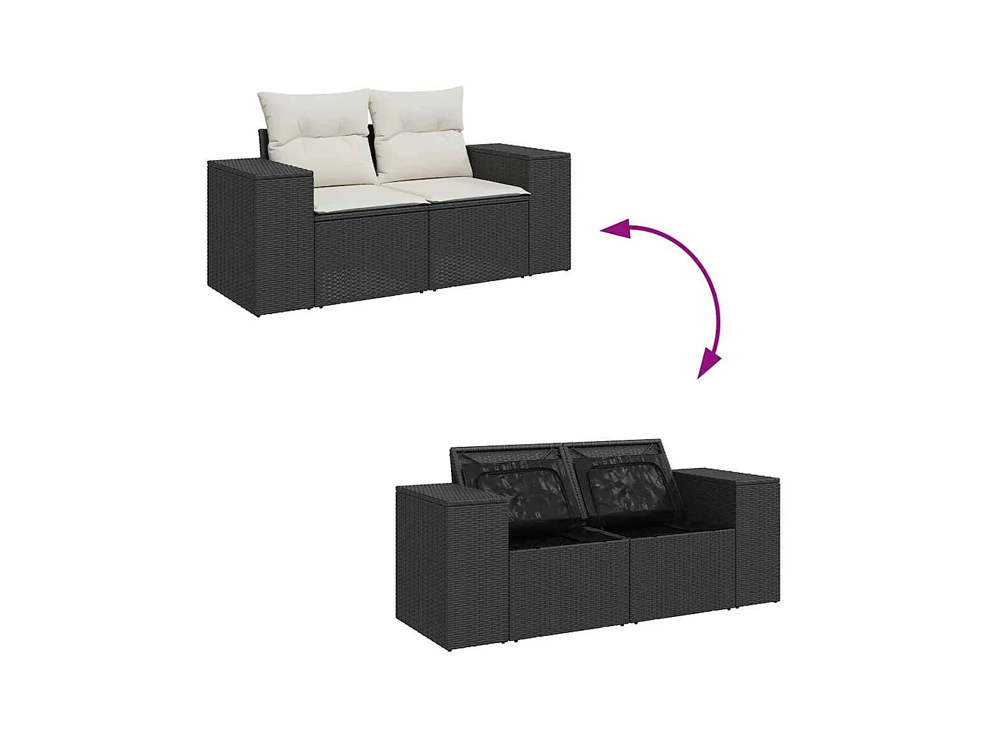 Salon de jardin avec coussins 9 pcs noir résine tressée acacia