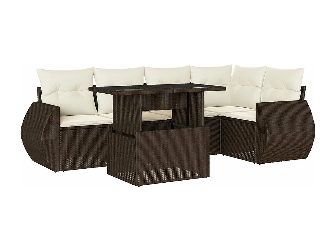 Salon de jardin avec coussins 6 pcs marron résine tressée