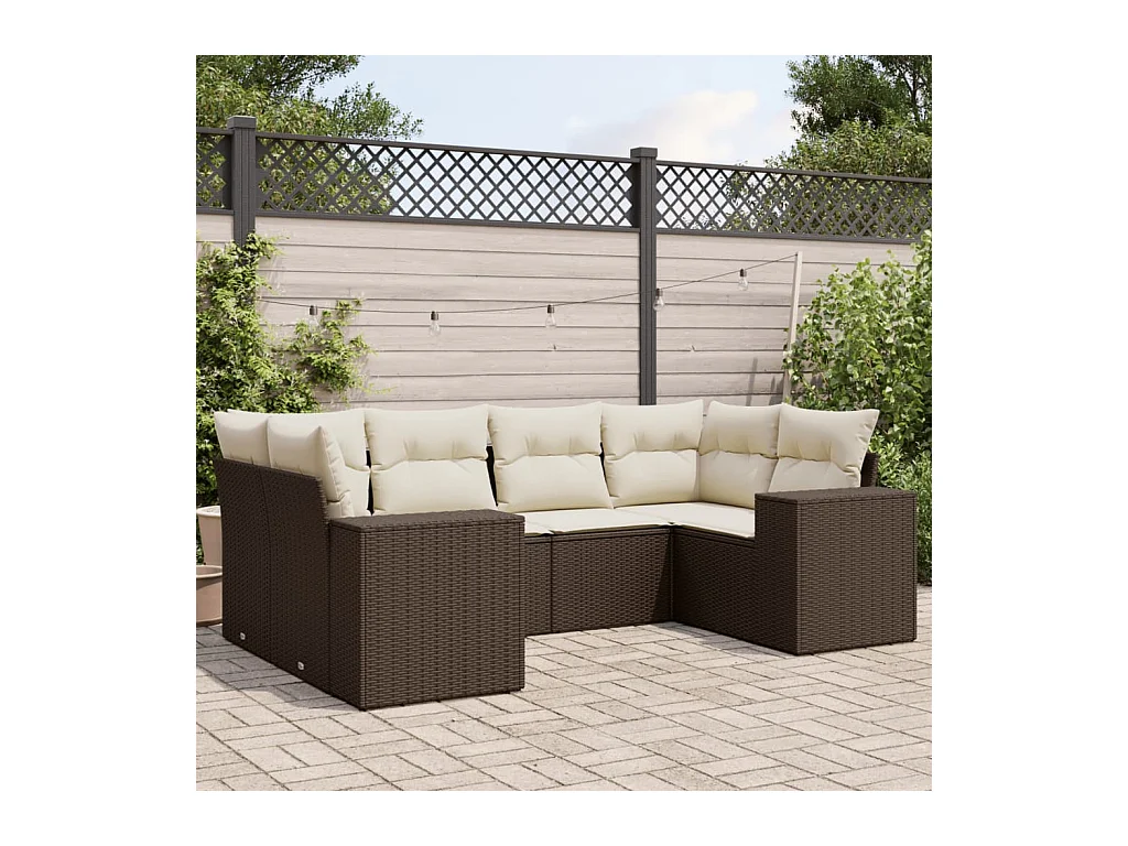 Salon de jardin avec coussins 6 pcs marron résine tressée