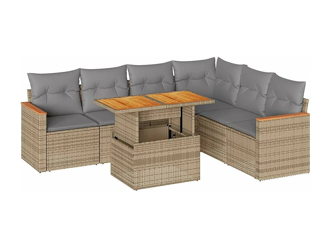 Salon de jardin avec coussins 7 pcs beige résine tressée acacia
