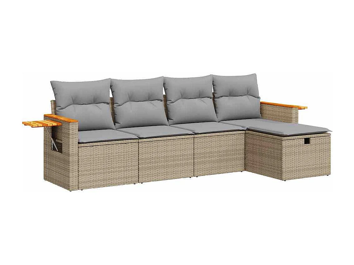 Salon de jardin avec coussins 5 pcs beige résine tressée