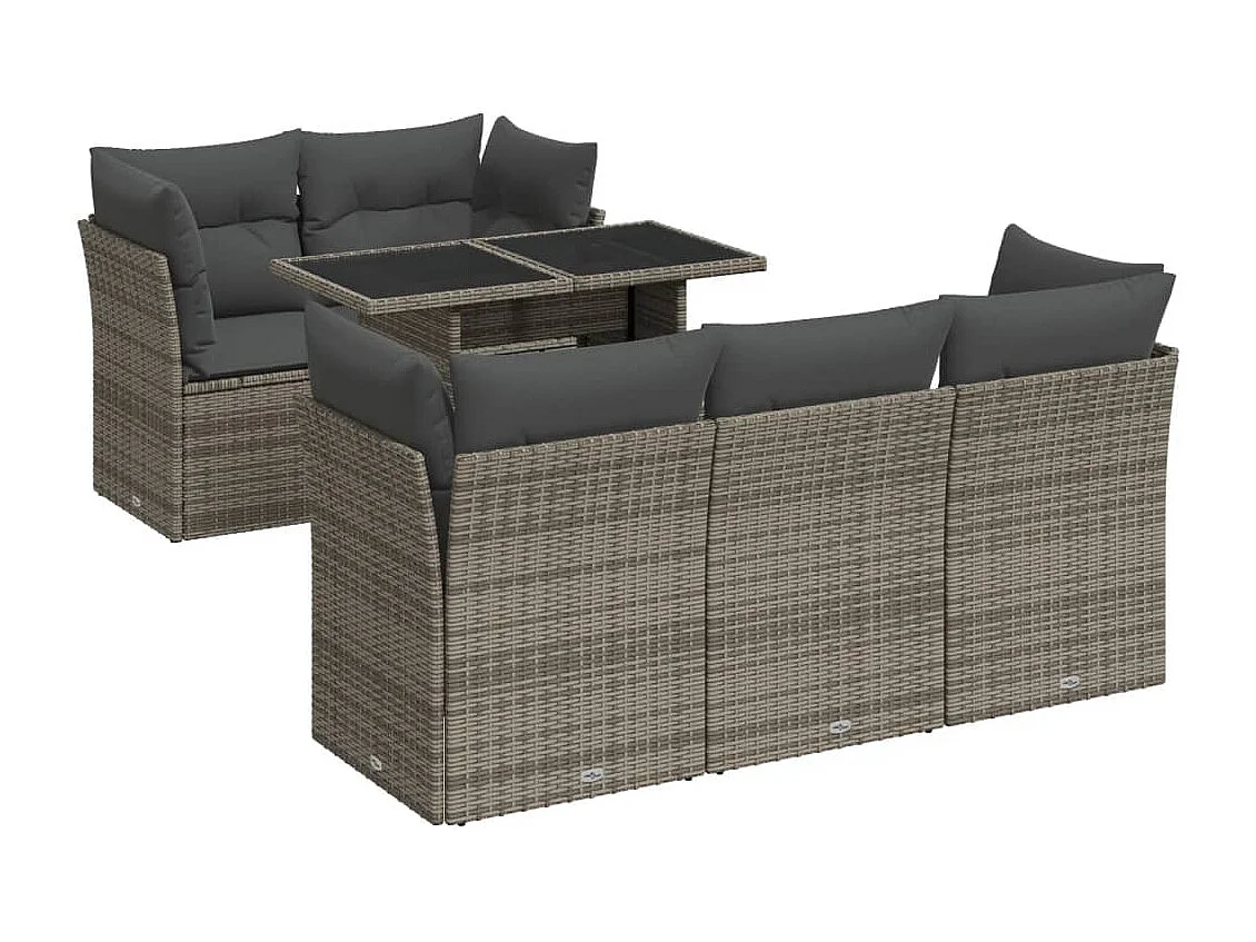 Salon de jardin 6 pcs avec coussins gris résine tressée