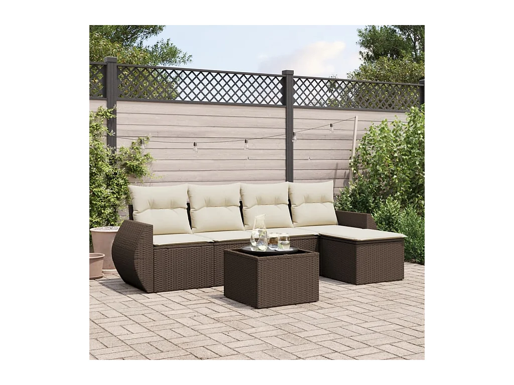 Salon de jardin avec coussins 6 pcs marron résine tressée