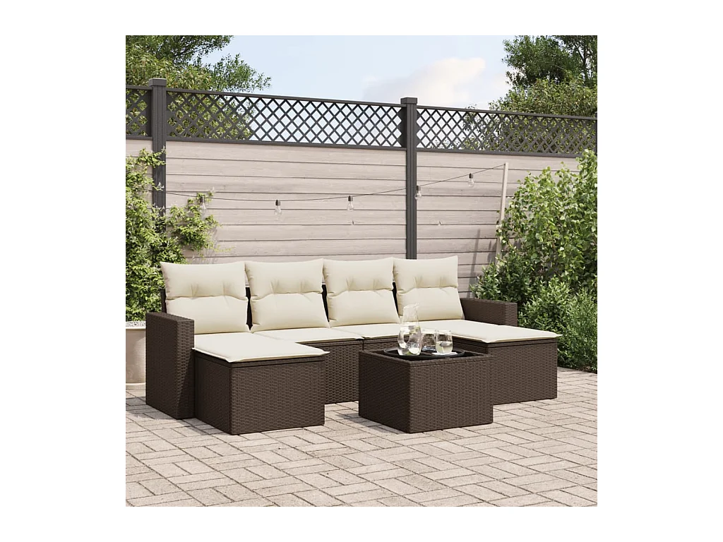 Salon de jardin avec coussins 7 pcs marron résine tressée
