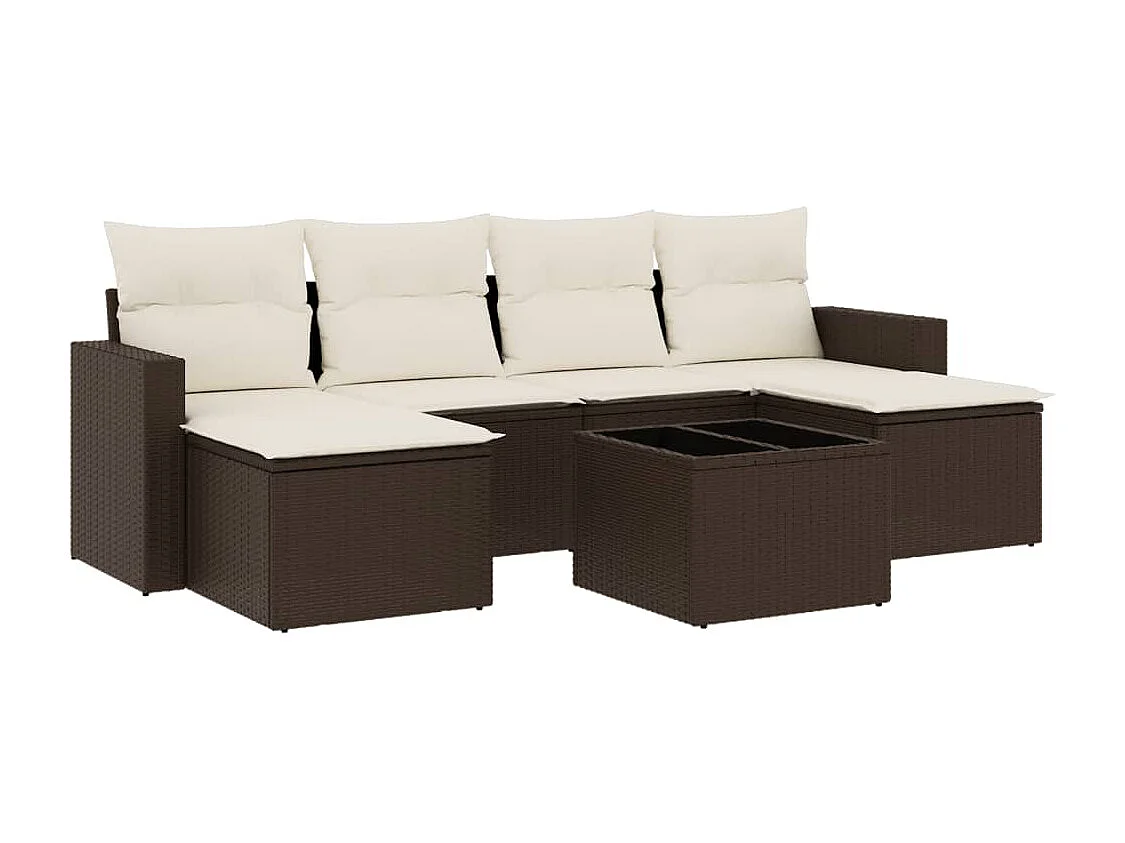 Salon de jardin avec coussins 7 pcs marron résine tressée