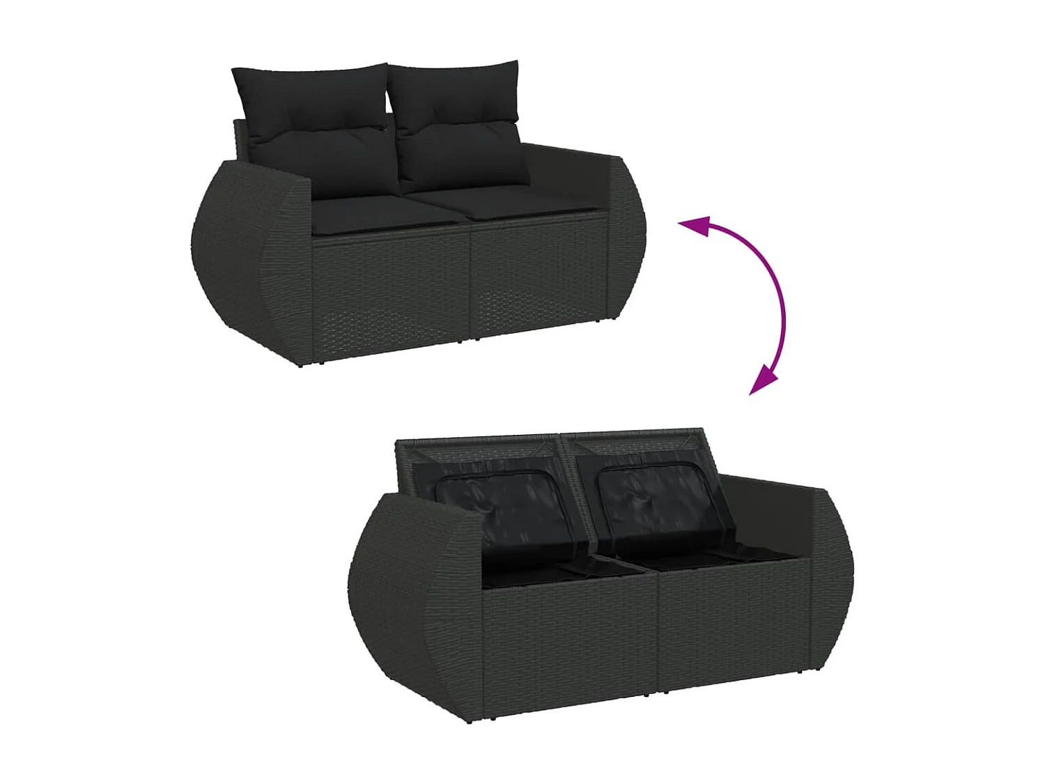 Salon de jardin 11 pcs avec coussins noir résine tressée