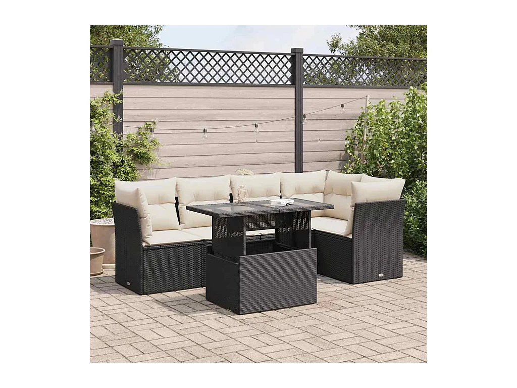Conjunto de muebles de jardín de 6 piezas con cojines negros en resina trenzada