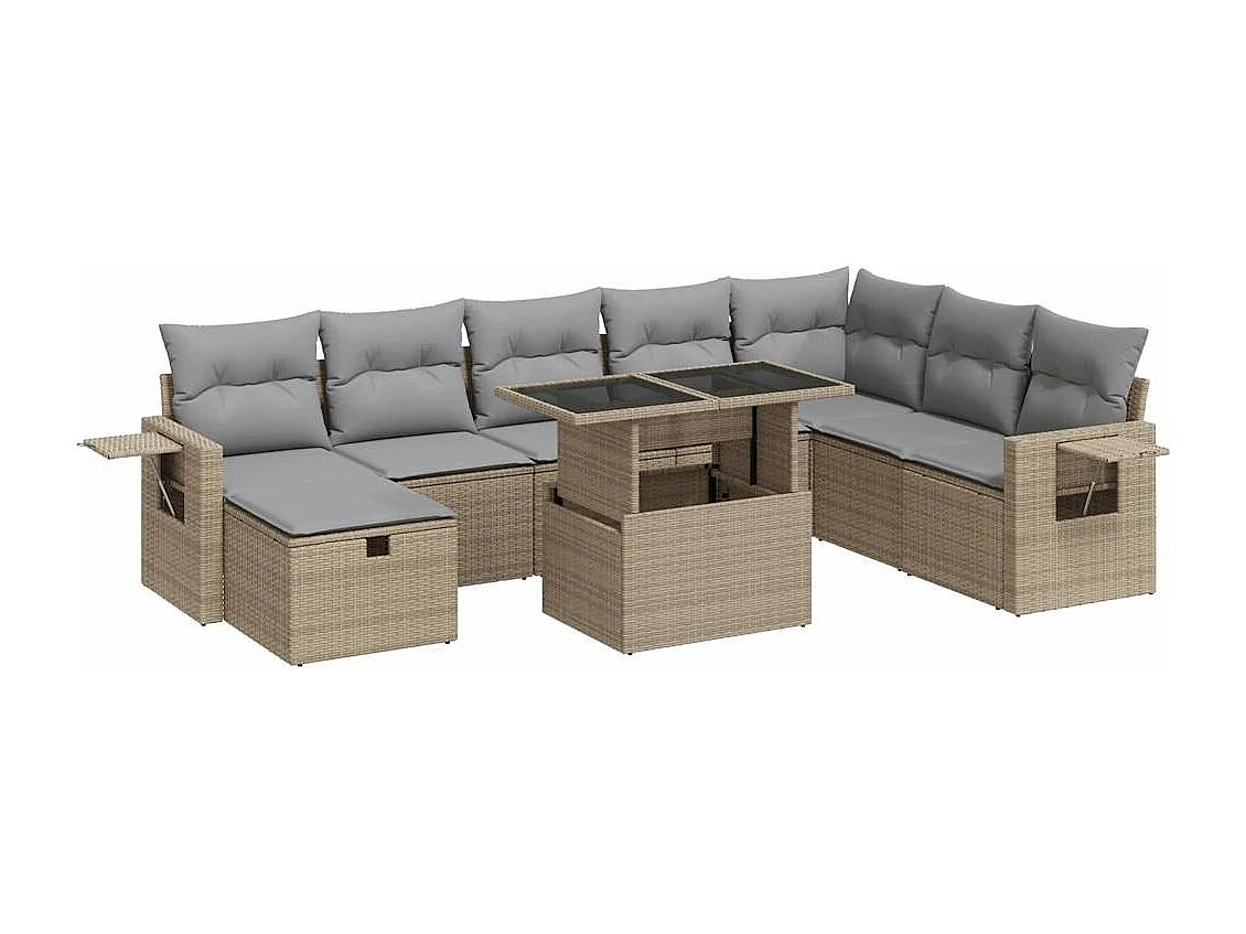 Conjunto de móveis de jardim com almofadas 9 peças resina tecida bege