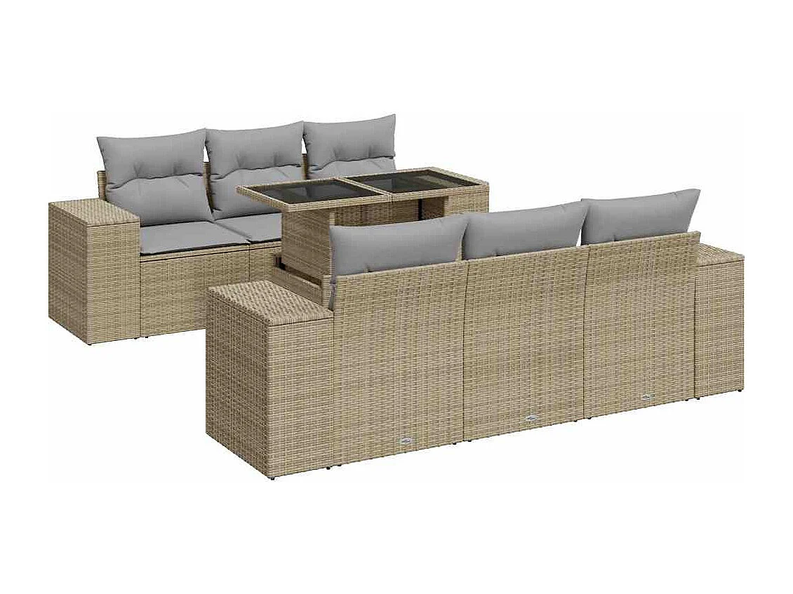 Tuinmeubelset met kussens 7 stuks beige geweven hars