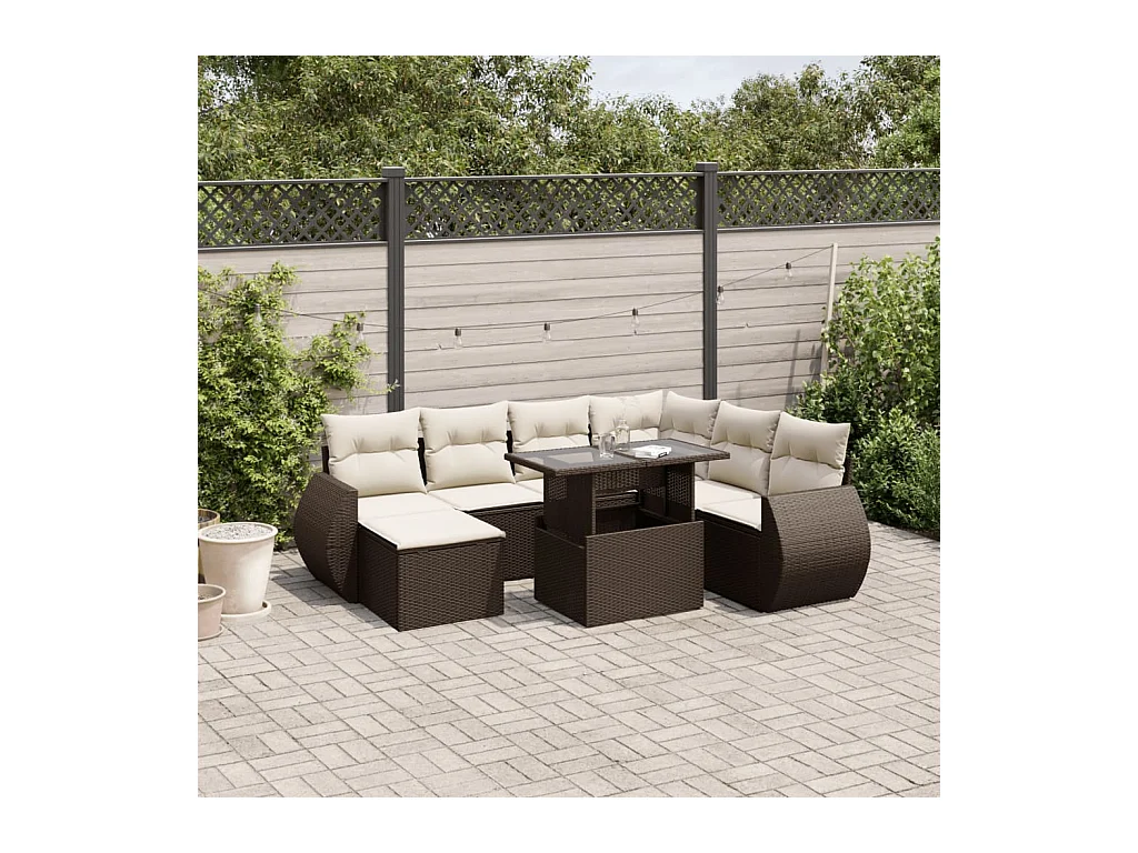 Salon de jardin 8 pcs avec coussins marron résine tressée