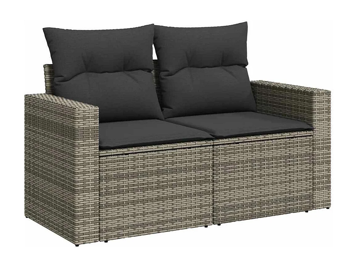 Salon de jardin 8 pcs avec coussins gris résine tressée