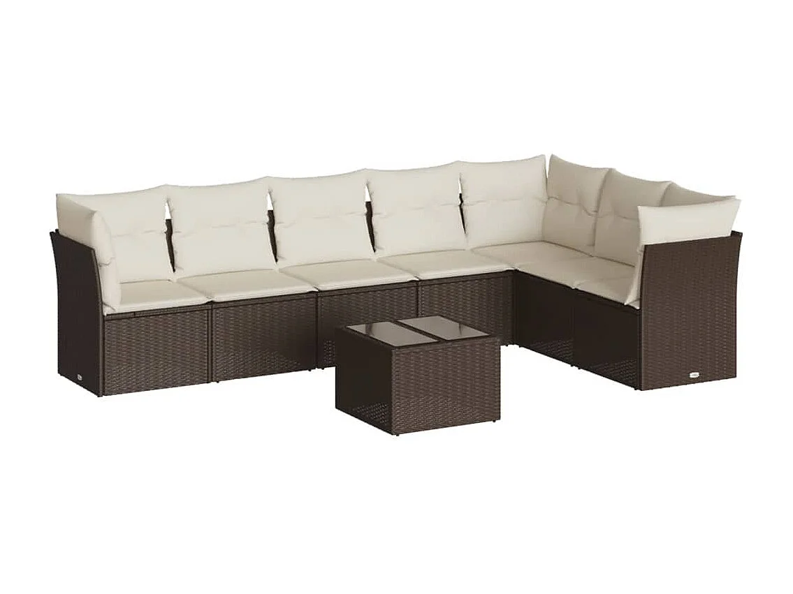 Salon de jardin 8 pcs avec coussins marron résine tressée