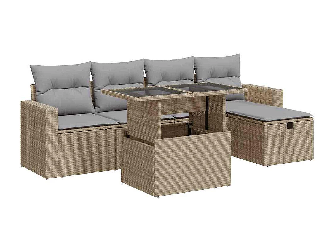 Salon de jardin avec coussins 6 pcs beige résine tressée