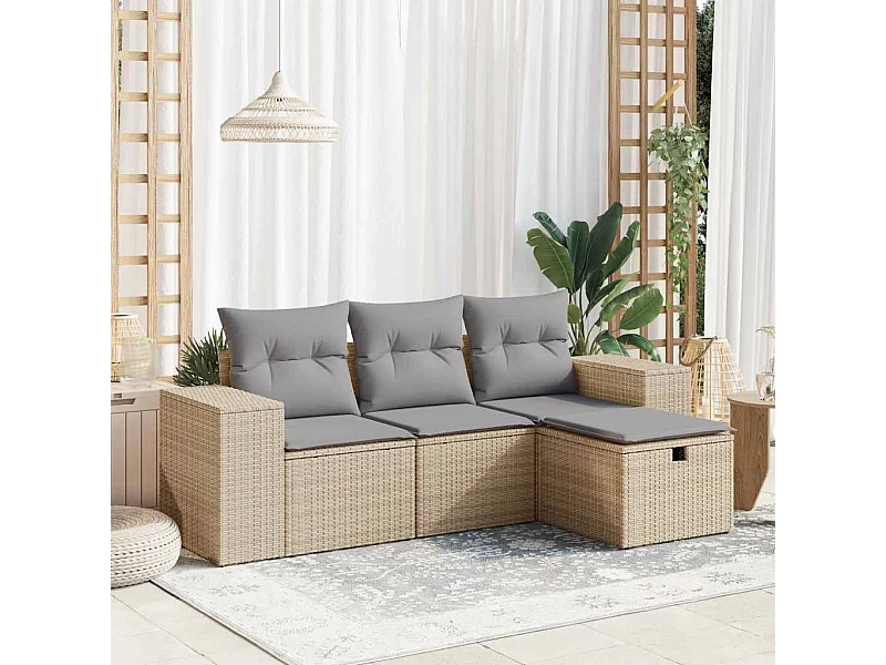 Tuinmeubelset met kussens 4 stuks beige geweven hars