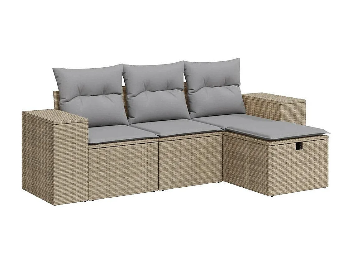Salon de jardin avec coussins 4 pcs beige résine tressée