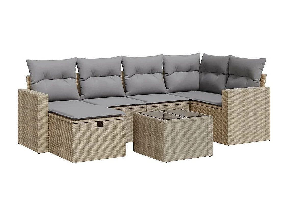 Gartenmöbel-Set mit Kissen 7-tlg. beige gewebtes Harz
