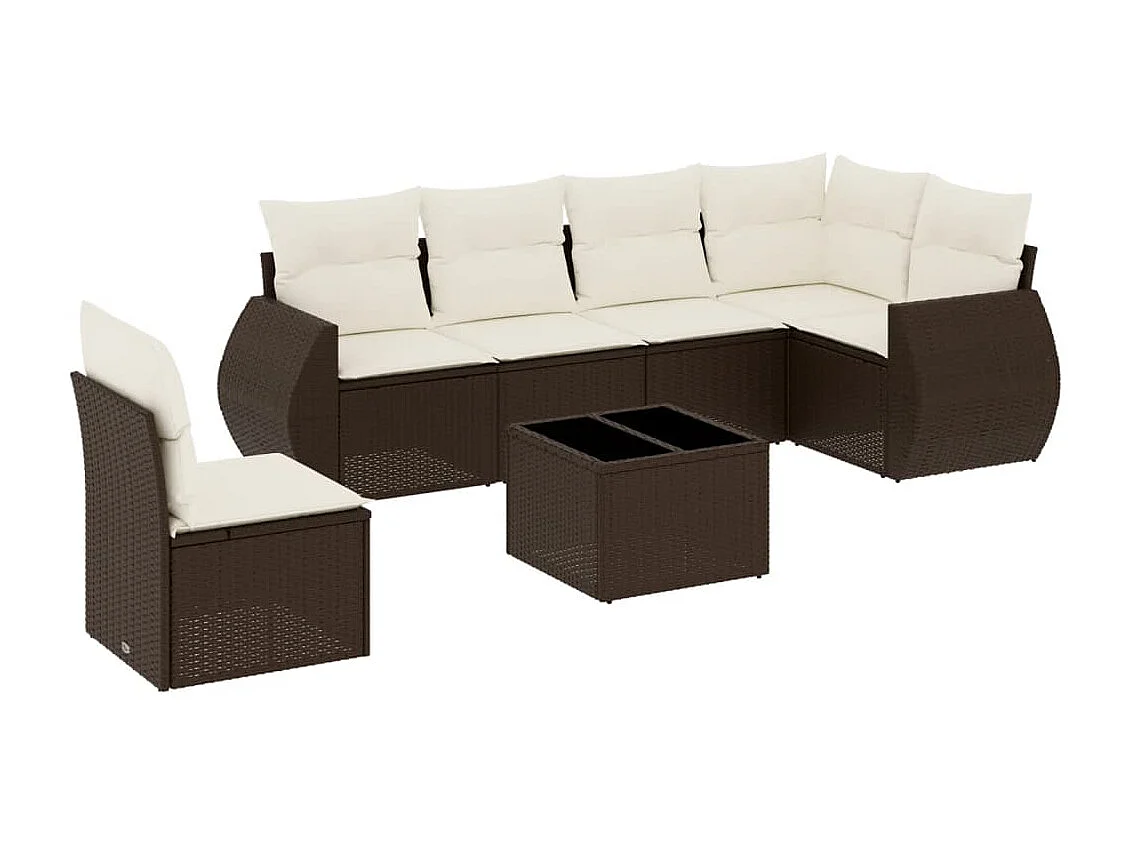 Salon de jardin avec coussins 7 pcs marron résine tressée