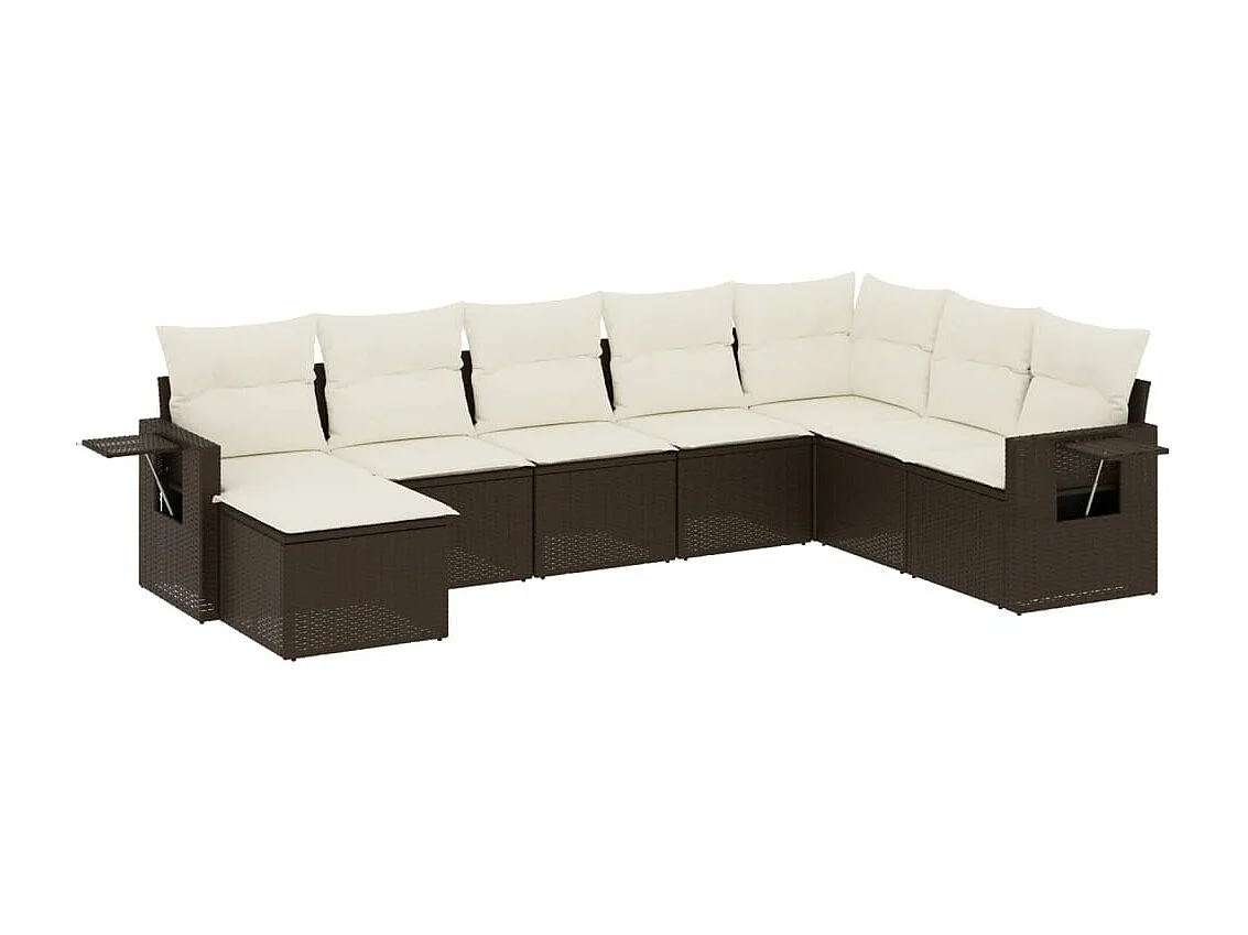 Salon de jardin avec coussins 9 pcs marron résine tressée