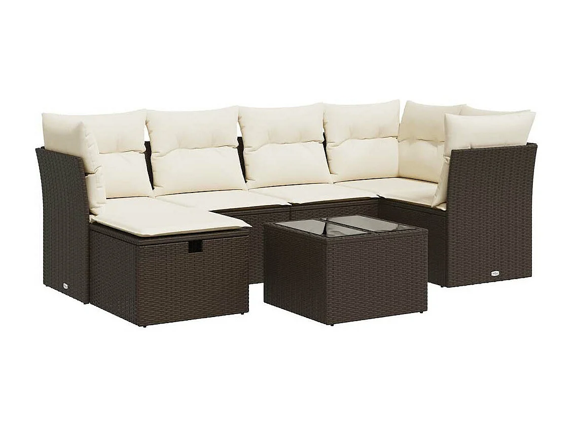 Gartenmöbel-Set mit Kissen 7-tlg. braunes Korbgeflecht