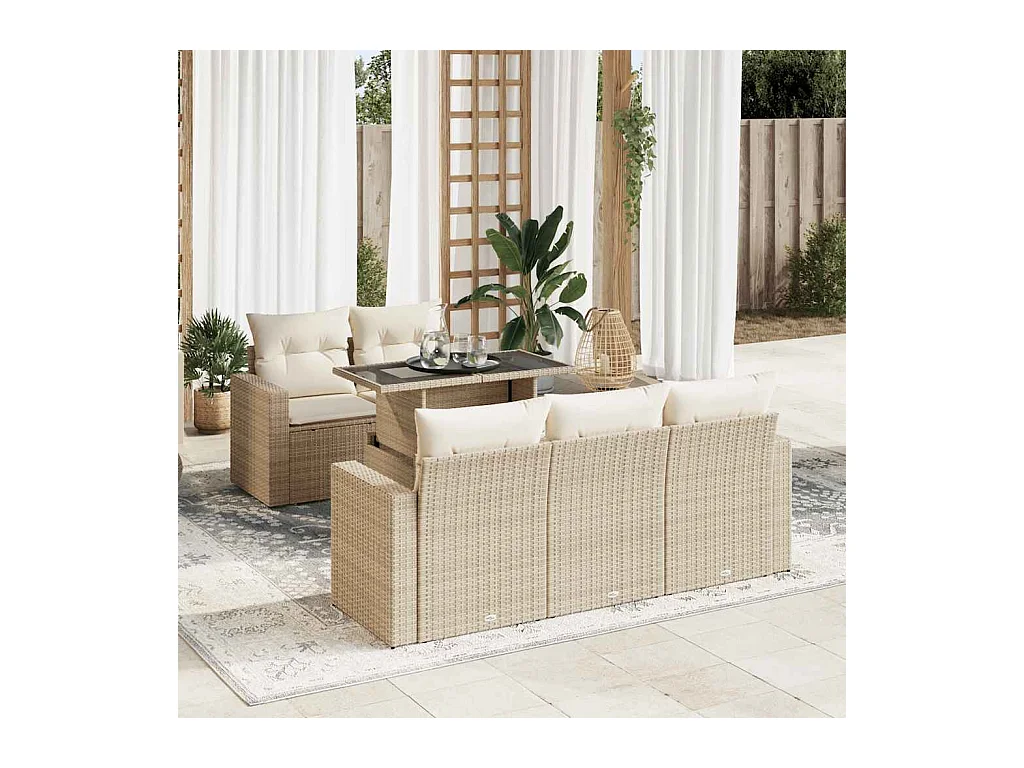Salon de jardin avec coussins 6 pcs beige résine tressée