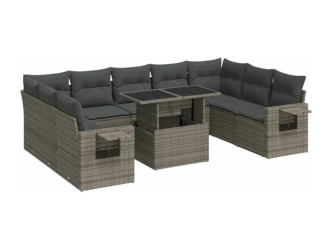 Set mobili da giardino con cuscini 10 pz in resina intrecciata grigia