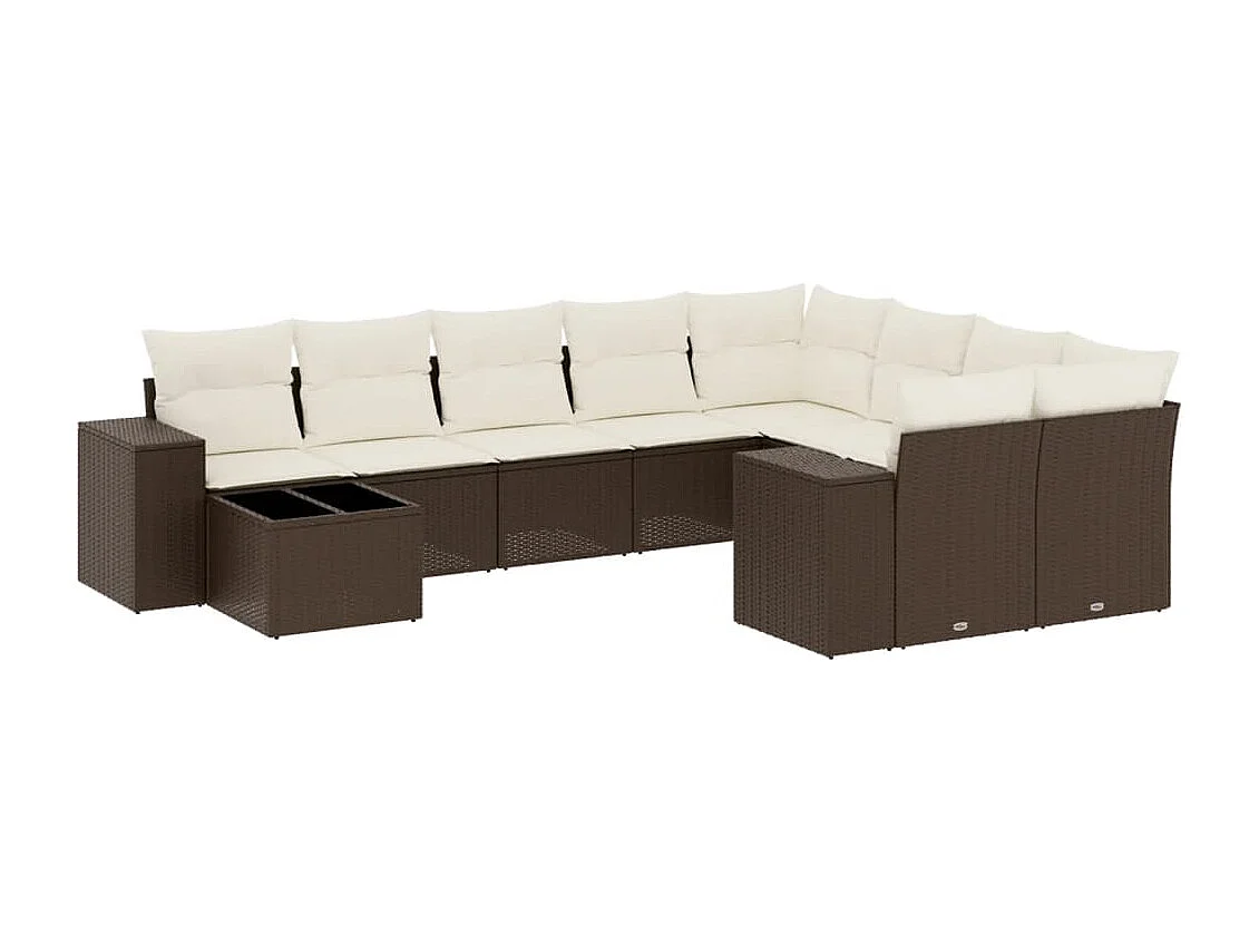 Salon de jardin 10 pcs avec coussins marron résine tressée