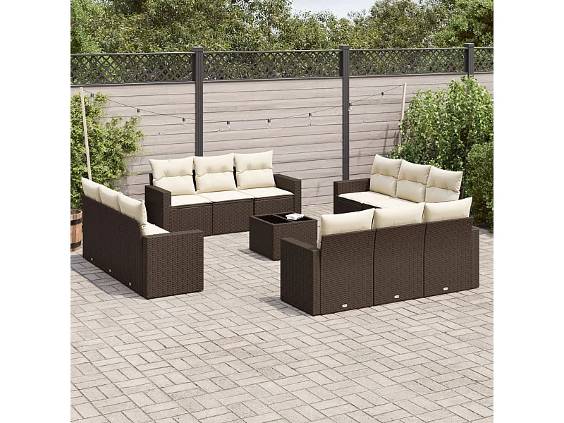 Salon de jardin avec coussins 13 pcs marron résine tressée