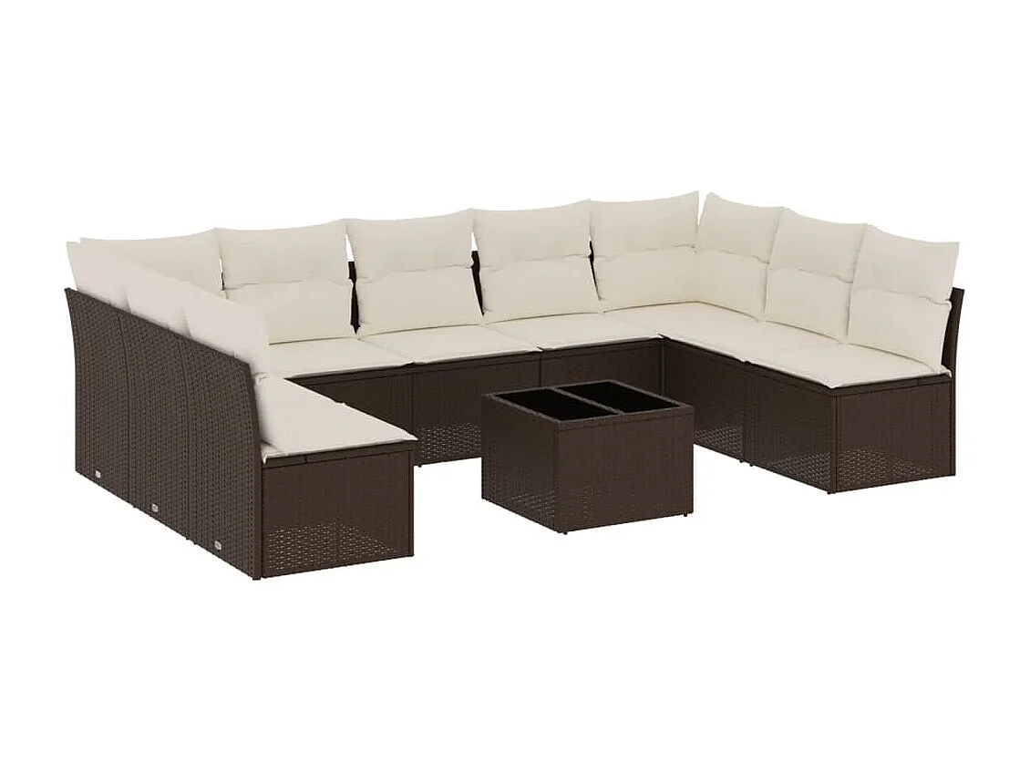 Conjunto de muebles de jardín de 10 piezas con cojines marrones en resina trenzada