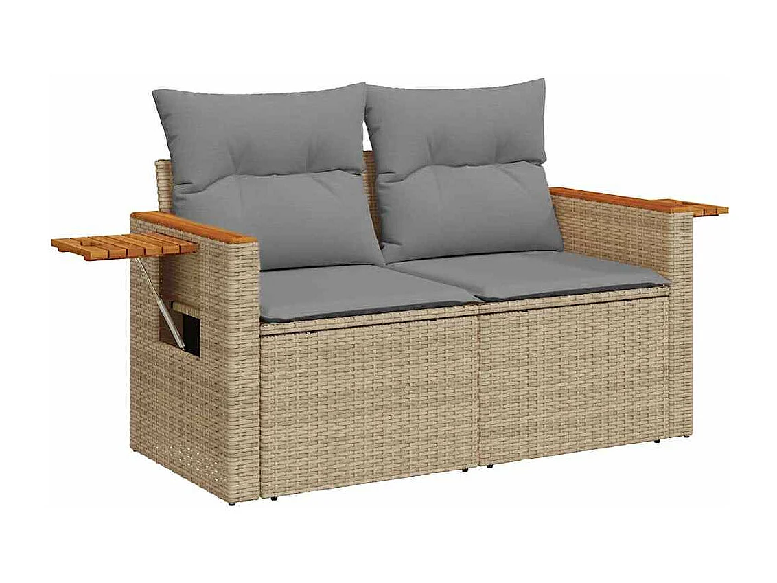 Salon de jardin avec coussins 5 pcs beige résine tressée acacia