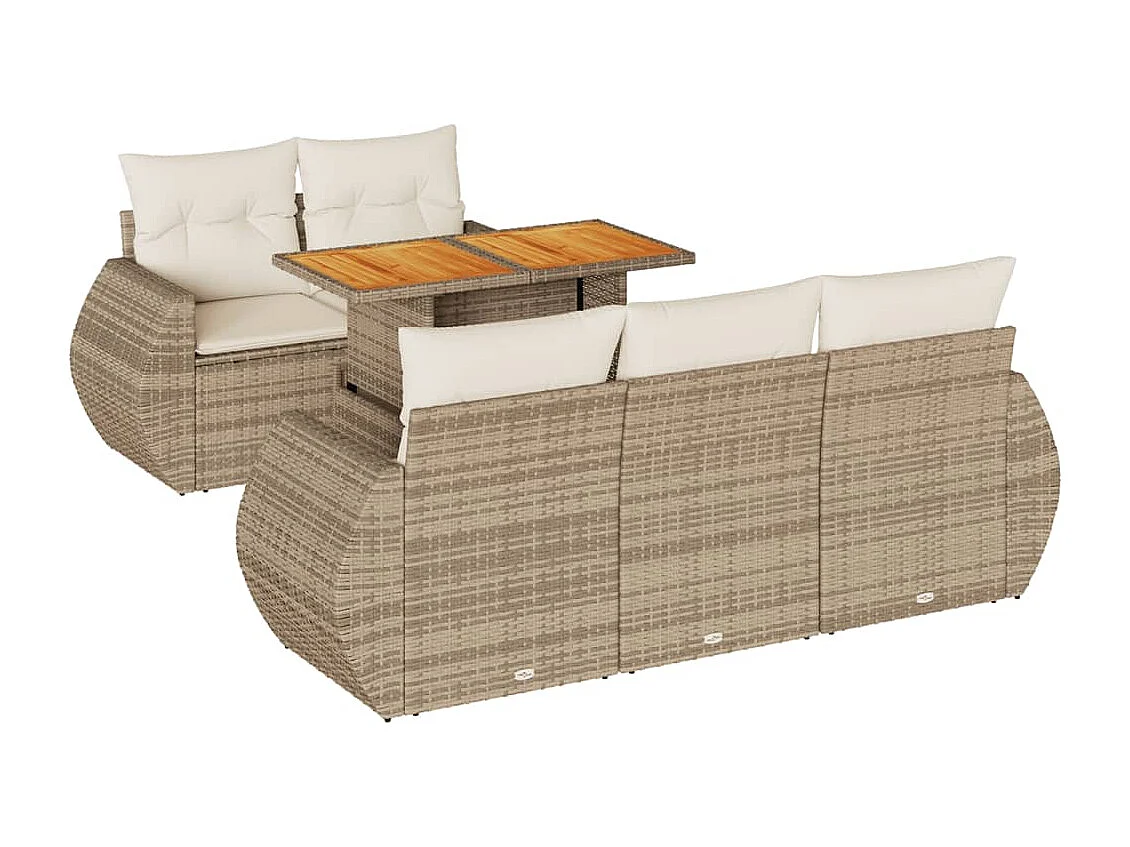 Tuinmeubelset met kussens 6 stuks beige geweven hars