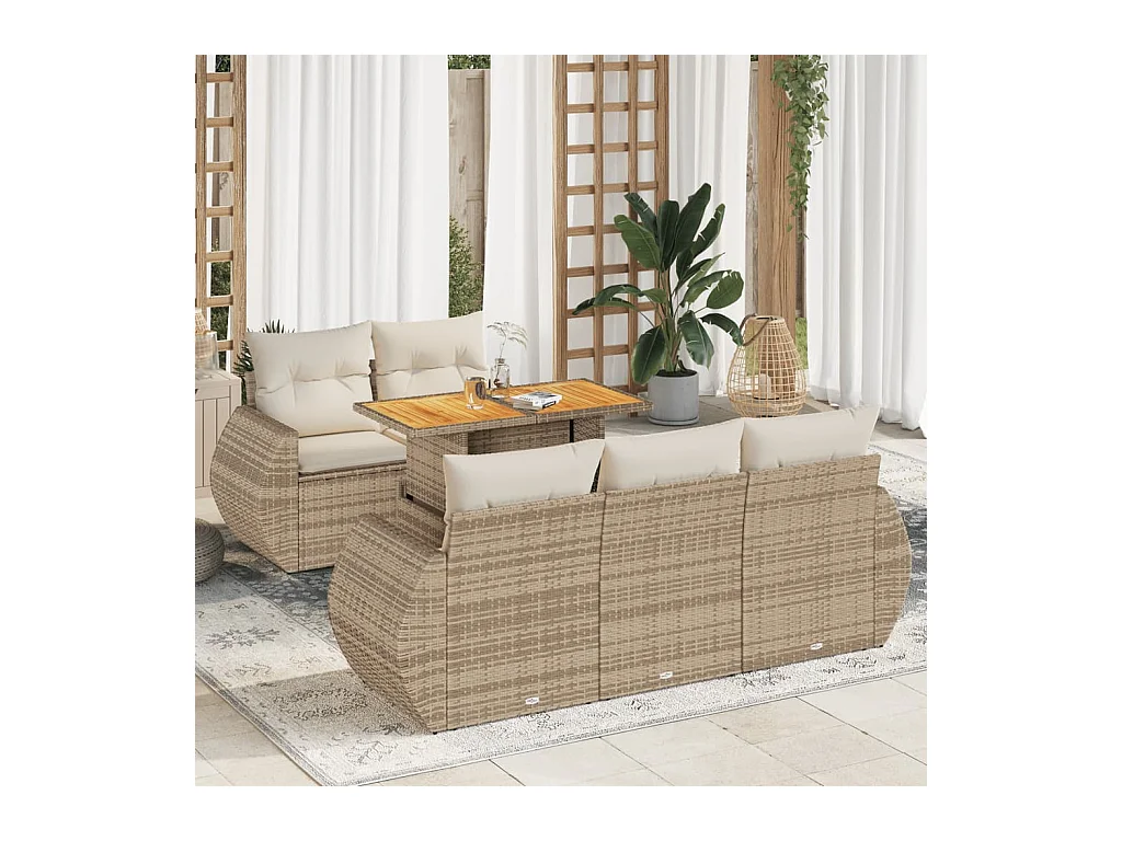 Salon de jardin avec coussins 6 pcs beige résine tressée