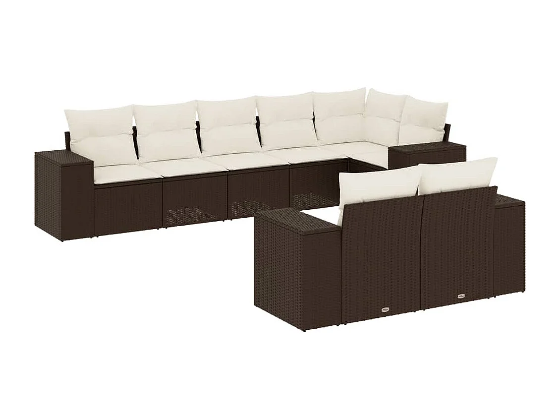 Conjunto de móveis de jardim de 8 peças com almofadas marrons em resina trançada