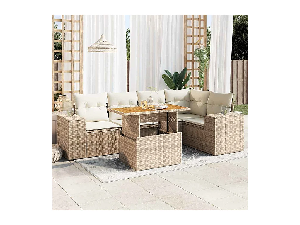 Set mobili da giardino con cuscini 6 pz beige resina intrecciata