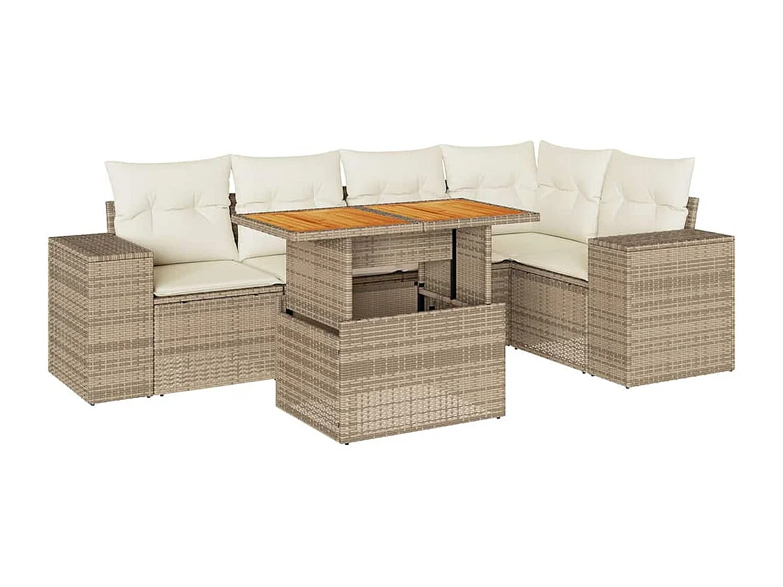 Salon de jardin avec coussins 6 pcs beige résine tressée