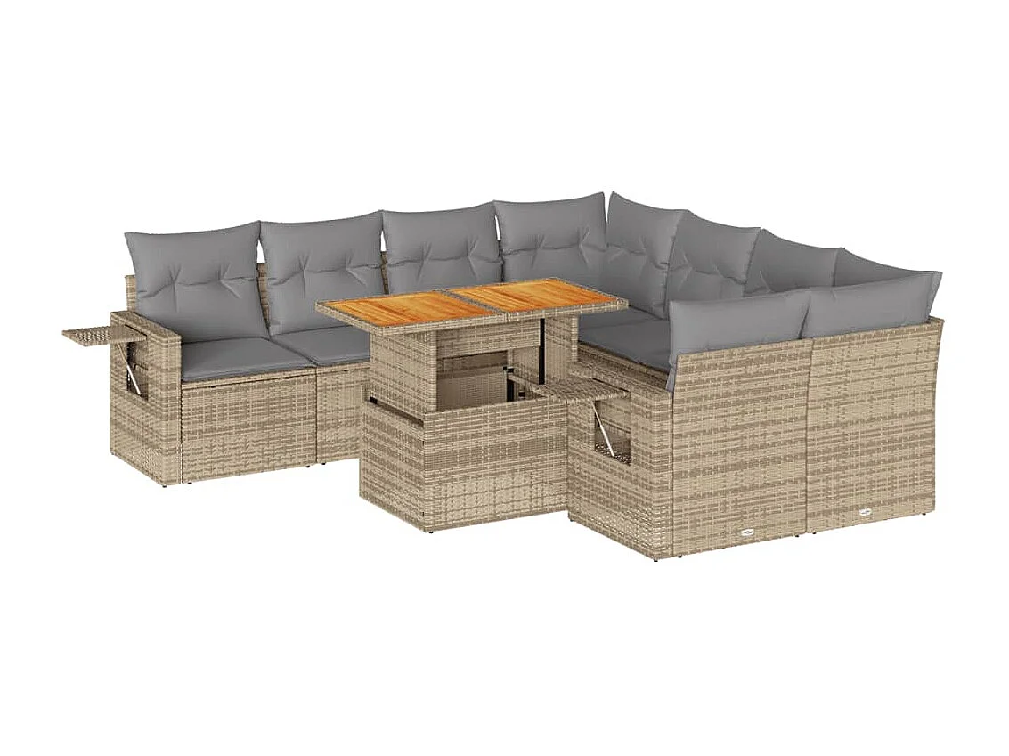 Salon de jardin avec coussins 9 pcs beige résine tressée