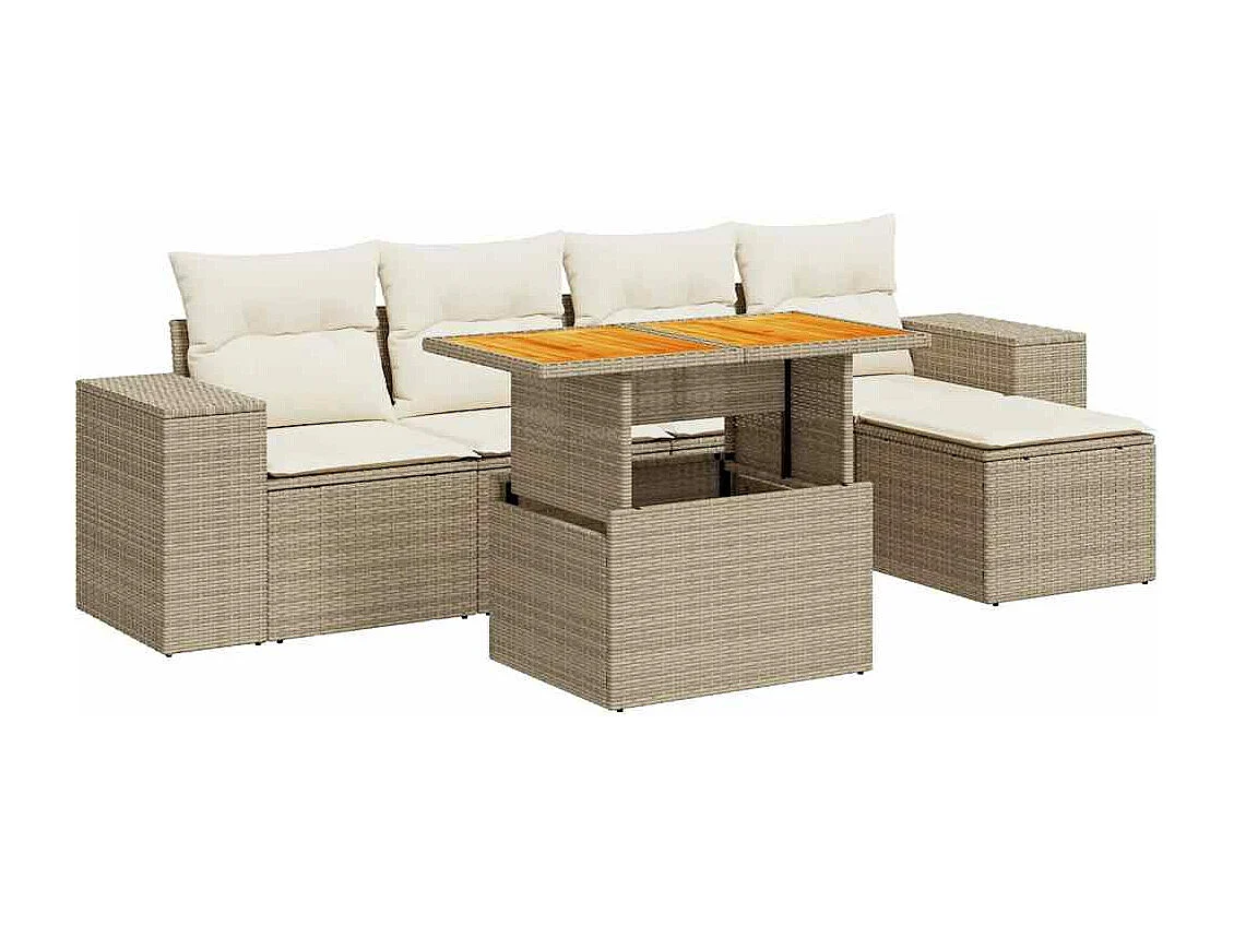 Salon de jardin avec coussins 6 pcs beige résine tressée