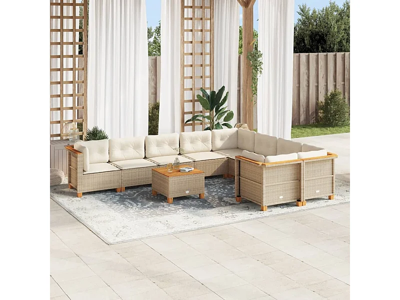 Conjunto de móveis de jardim com almofadas 10 peças resina tecida bege
