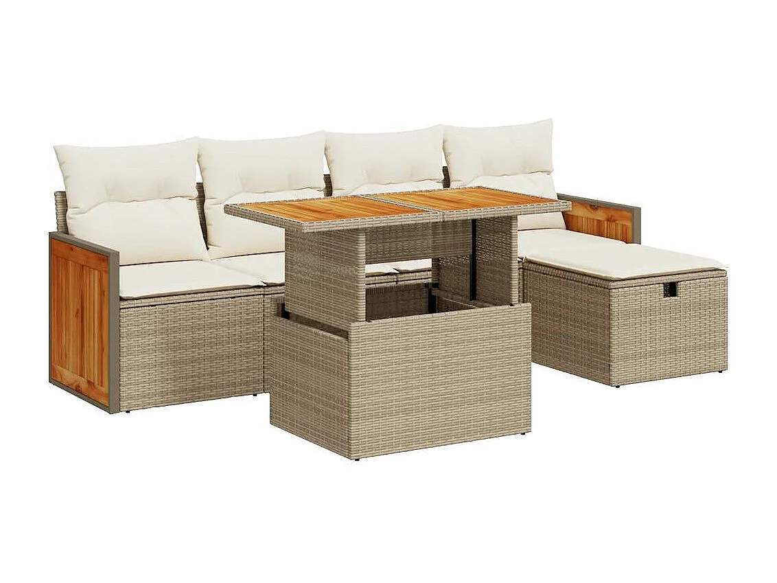 Gartenmöbel-Set mit Kissen 6-tlg. beige gewebtes Harz