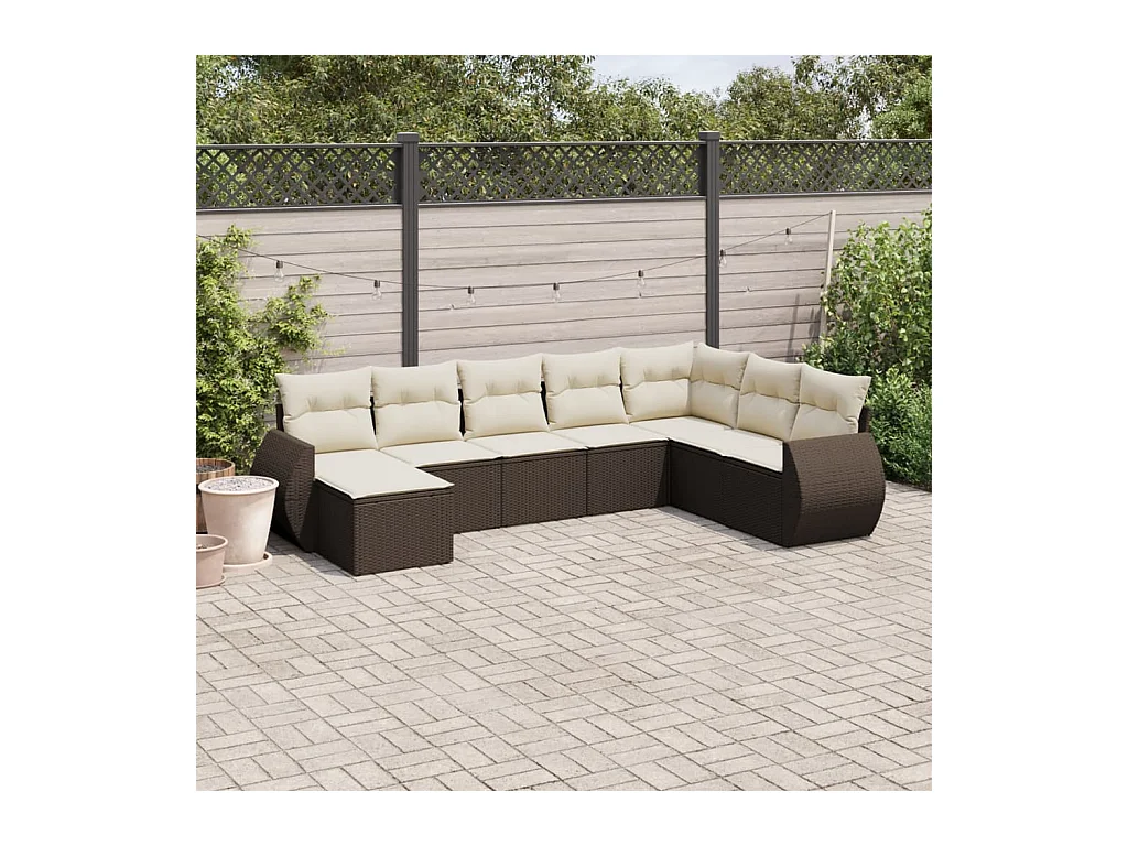 Set di mobili da giardino da 8 pezzi con cuscini marroni in resina intrecciata
