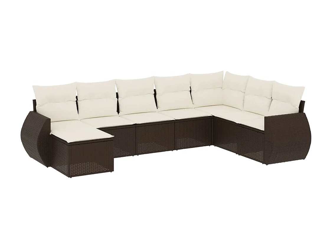 Conjunto de móveis de jardim de 8 peças com almofadas marrons em resina trançada