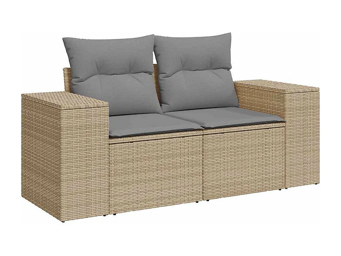 Set di mobili da giardino da 6 pezzi con cuscini beige in vimini di resina di acacia
