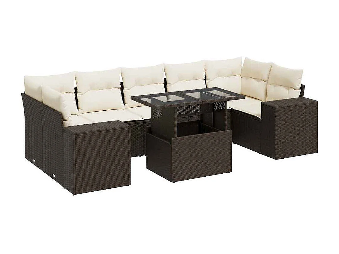 Salon de jardin 8 pcs avec coussins marron résine tressée