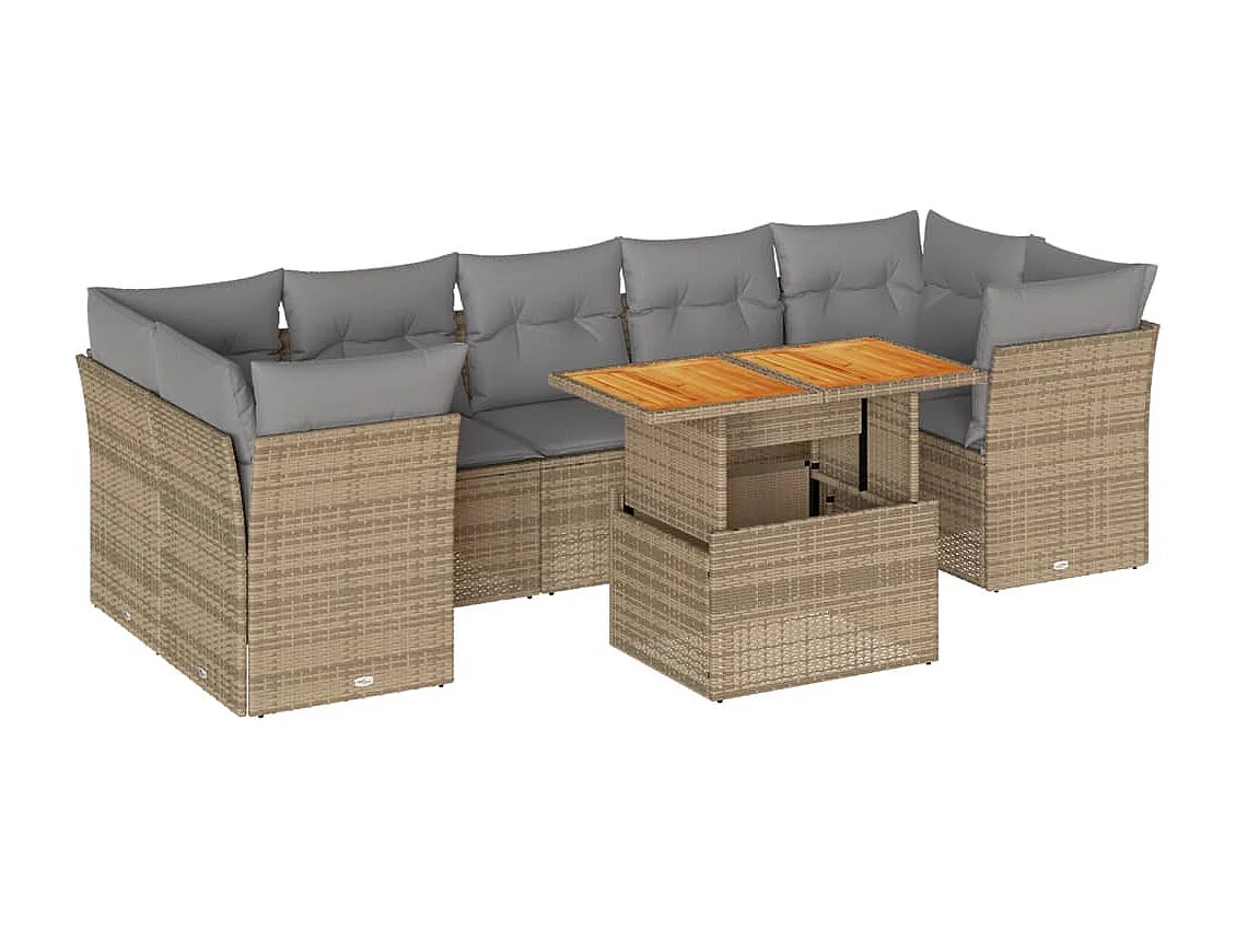 Conjunto de móveis de jardim com almofadas 8 peças resina tecida bege