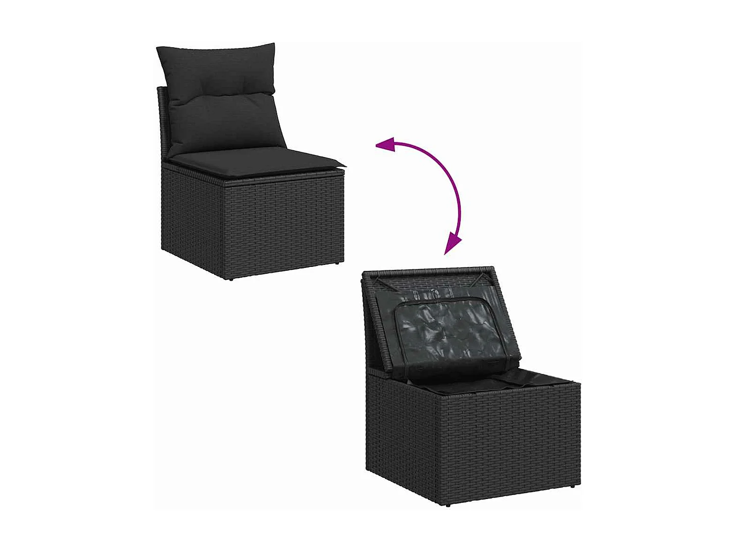 Salon de jardin 8 pcs avec coussins noir résine tressée