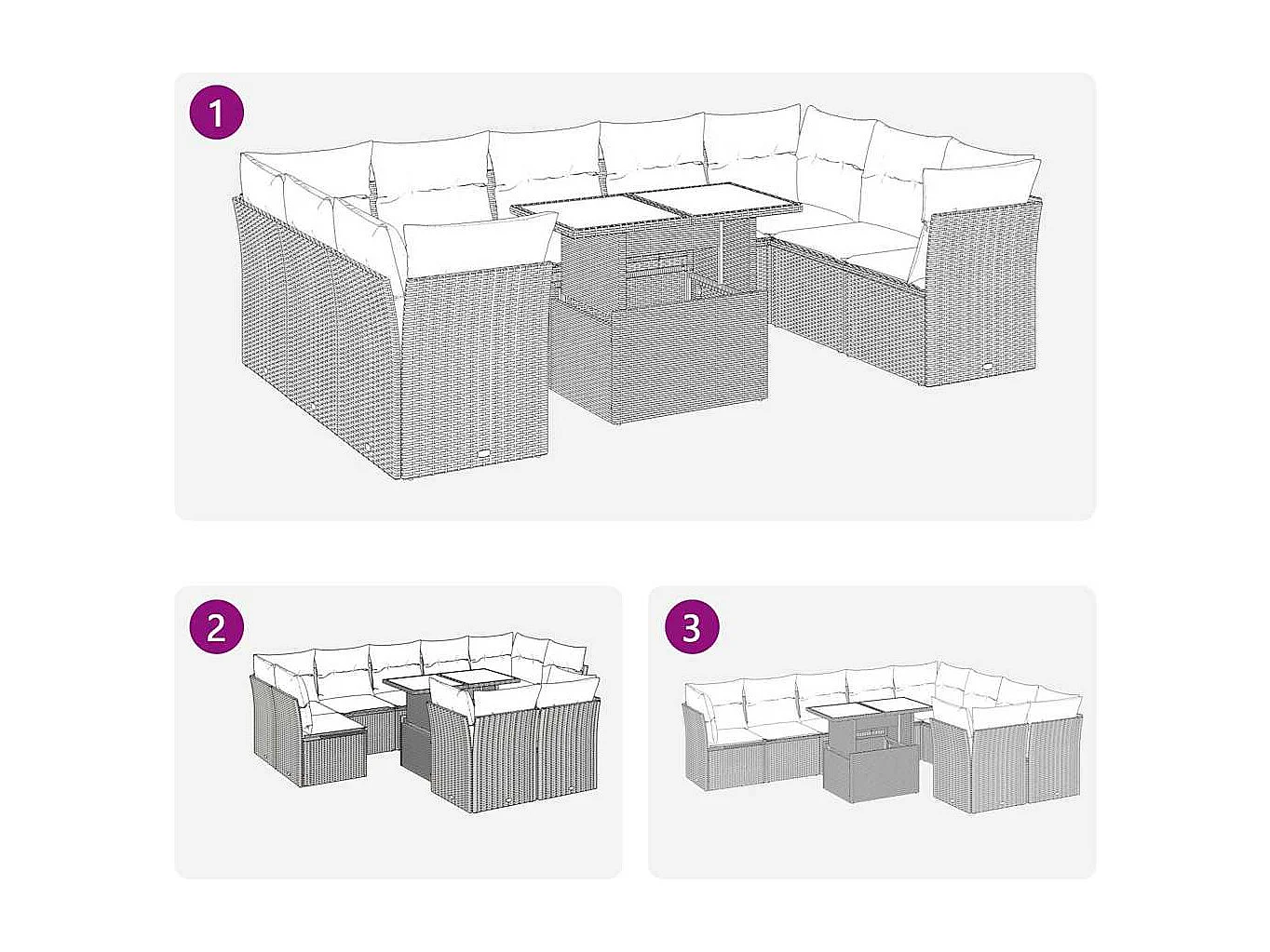 Salon de jardin avec coussins 10 pcs gris résine tressée