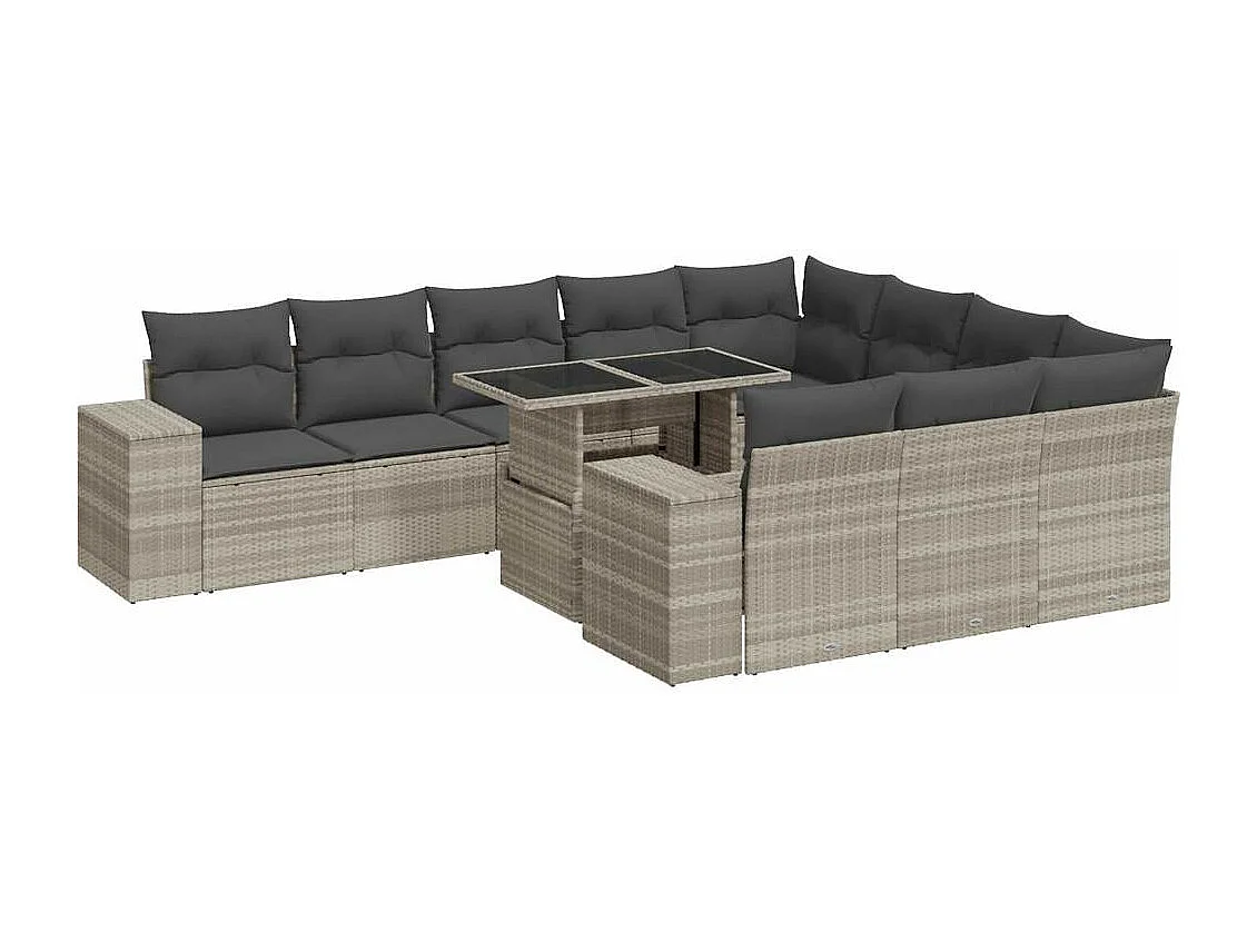 Salon de jardin 11 pcs avec coussins gris clair résine tressée