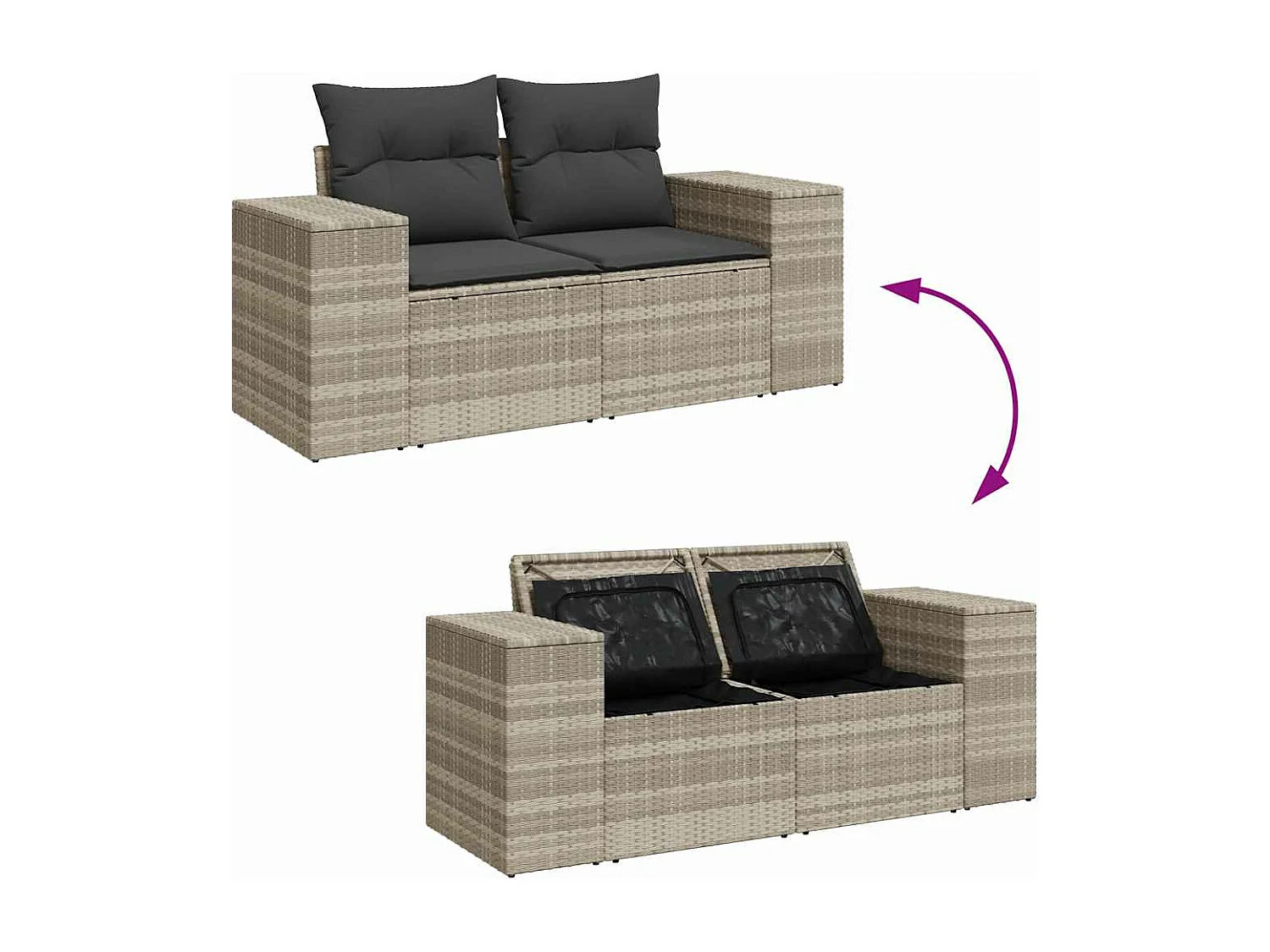 Conjunto de móveis de jardim de 11 peças com almofadas cinza claro em resina trançada