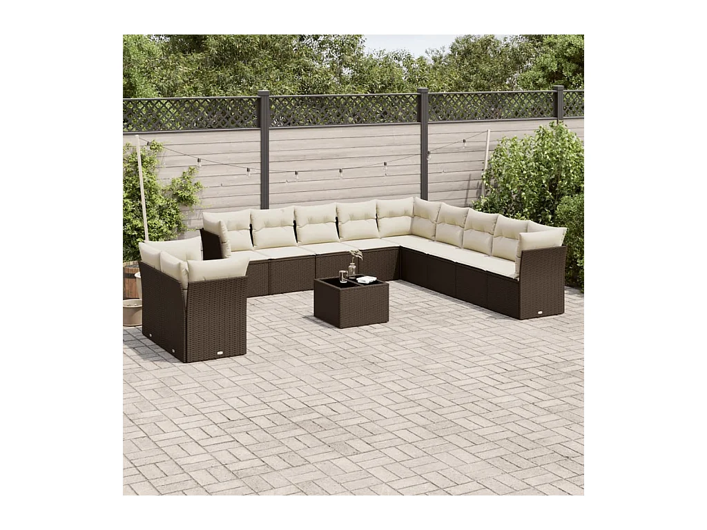 Salon de jardin avec coussins 12 pcs marron résine tressée
