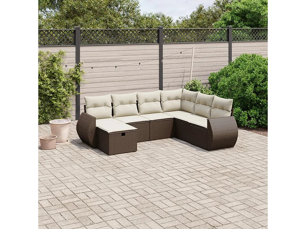 Set mobili da giardino con cuscini 7 pz in resina vimini marrone